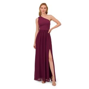 Adrianna Papell One-Shoulder Chiffon Gown, Magenta Cassis Formal‎ Maxi Dress 12